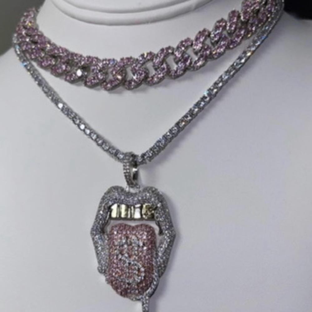 Tongue lip tennis necklace 16 inch - Picture 2 of 7
